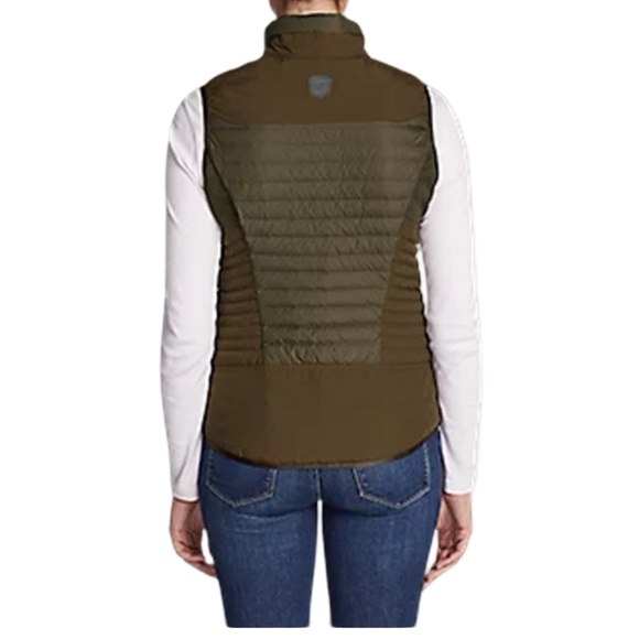 EDDIE BAUER Olive Green Brown StormDown 700 Quilted Vest Size Large Petite - Picture 3 of 16